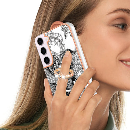 YB IMD Series-20 Style D for Samsung Galaxy S23 Kickstand IMD Pattern TPU Phone Case 2.0mm Electroplating Cover