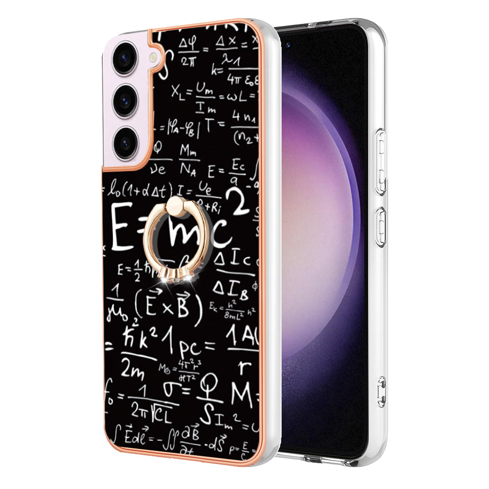 YB IMD Series-20 Style D for Samsung Galaxy S23 Kickstand IMD Pattern TPU Phone Case 2.0mm Electroplating Cover