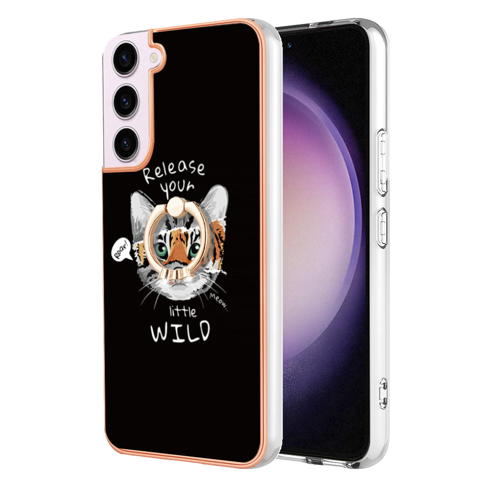 YB IMD Series-20 Style D for Samsung Galaxy S23 Kickstand IMD Pattern TPU Phone Case 2.0mm Electroplating Cover