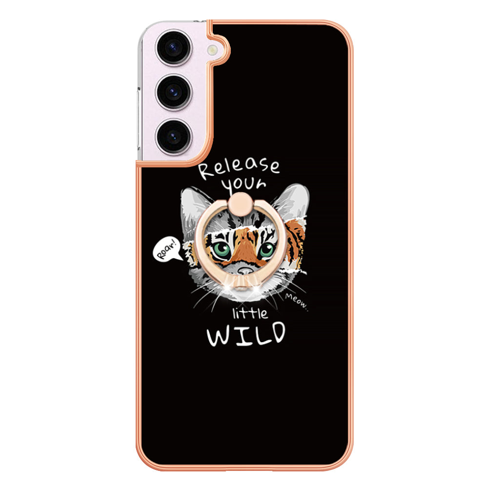 YB IMD Series-20 Style D for Samsung Galaxy S23 Kickstand IMD Pattern TPU Phone Case 2.0mm Electroplating Cover