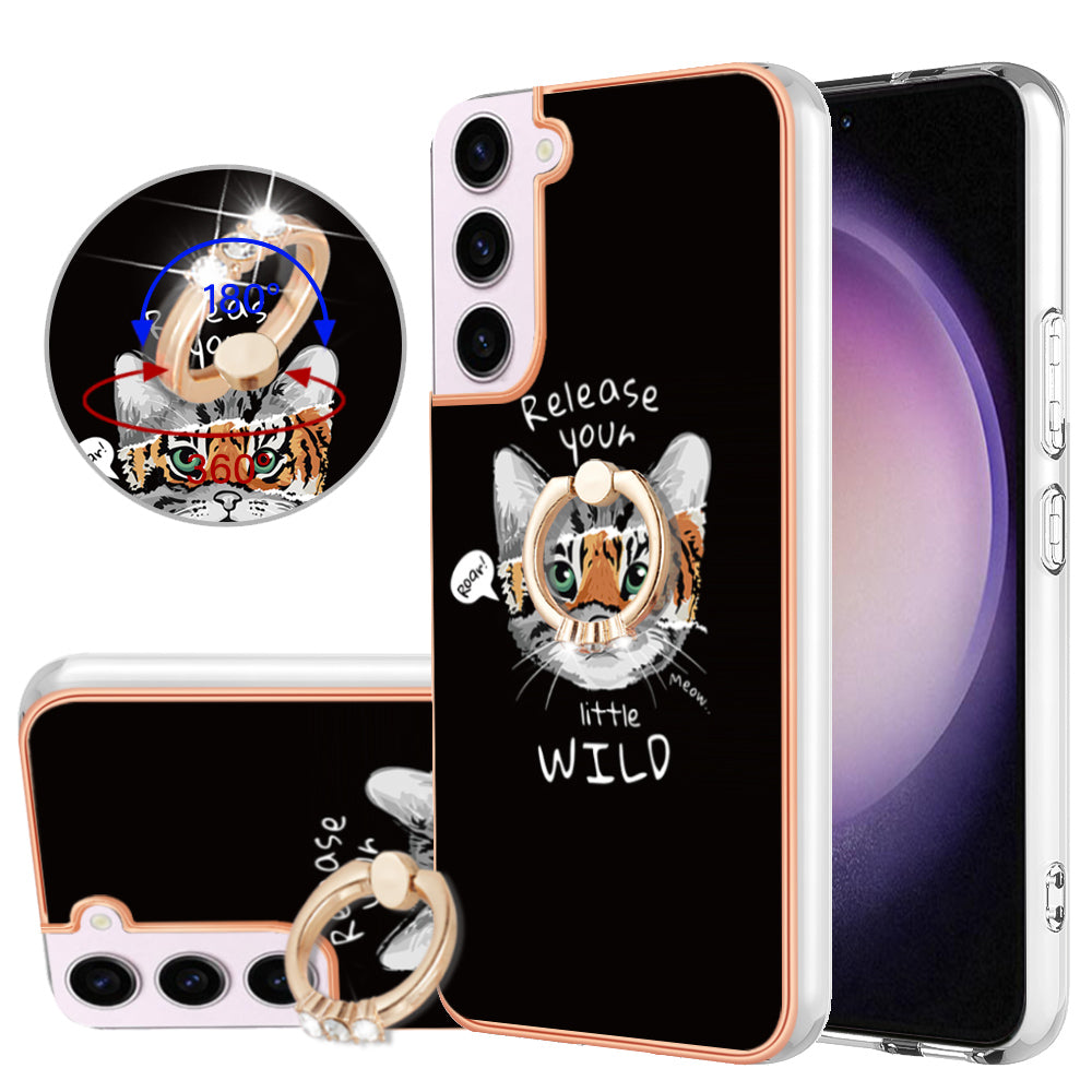 YB IMD Series-20 Style D for Samsung Galaxy S23 Kickstand IMD Pattern TPU Phone Case 2.0mm Electroplating Cover