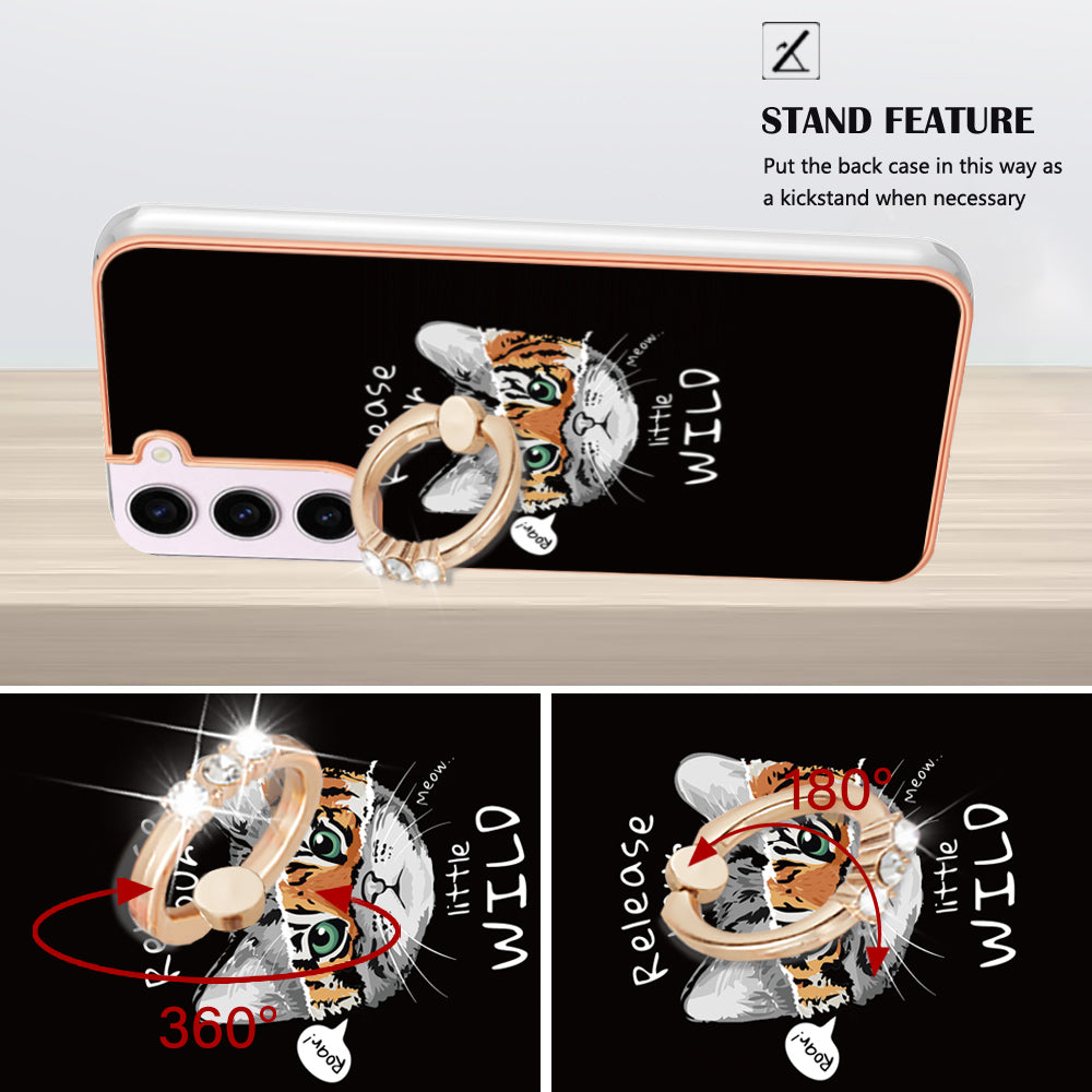 YB IMD Series-20 Style D for Samsung Galaxy S23 Kickstand IMD Pattern TPU Phone Case 2.0mm Electroplating Cover