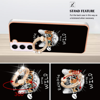 YB IMD Series-20 Style D for Samsung Galaxy S23 Kickstand IMD Pattern TPU Phone Case 2.0mm Electroplating Cover