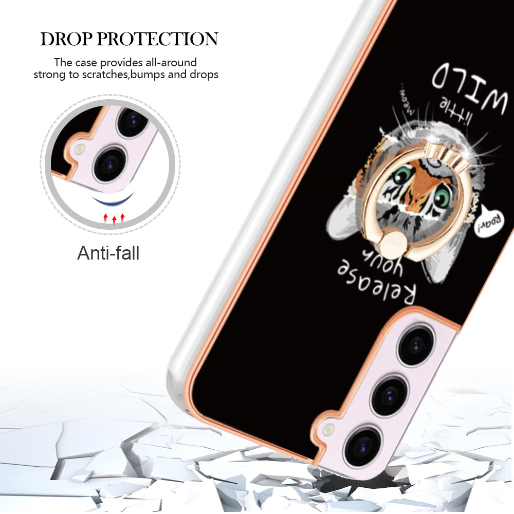 YB IMD Series-20 Style D for Samsung Galaxy S23 Kickstand IMD Pattern TPU Phone Case 2.0mm Electroplating Cover