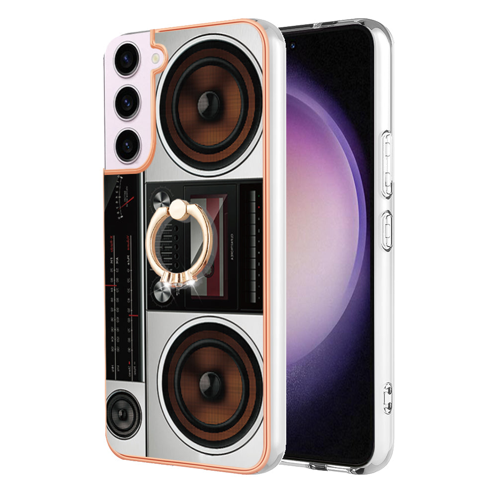 YB IMD Series-20 Style D for Samsung Galaxy S23 Kickstand IMD Pattern TPU Phone Case 2.0mm Electroplating Cover