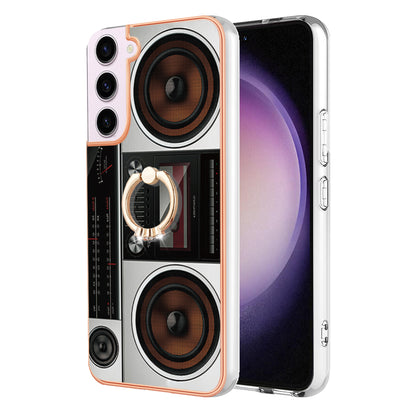 YB IMD Series-20 Style D for Samsung Galaxy S23 Kickstand IMD Pattern TPU Phone Case 2.0mm Electroplating Cover
