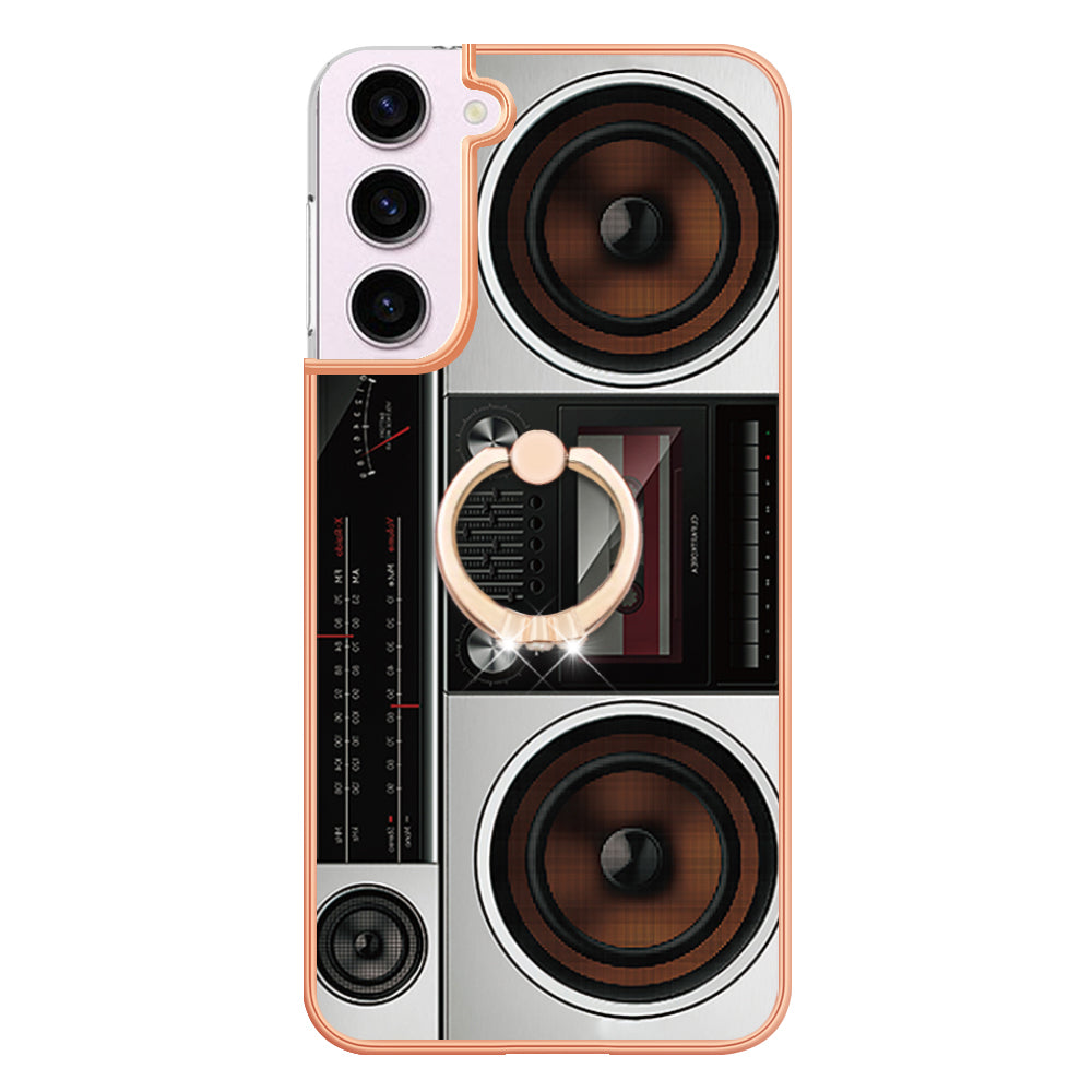 YB IMD Series-20 Style D for Samsung Galaxy S23 Kickstand IMD Pattern TPU Phone Case 2.0mm Electroplating Cover