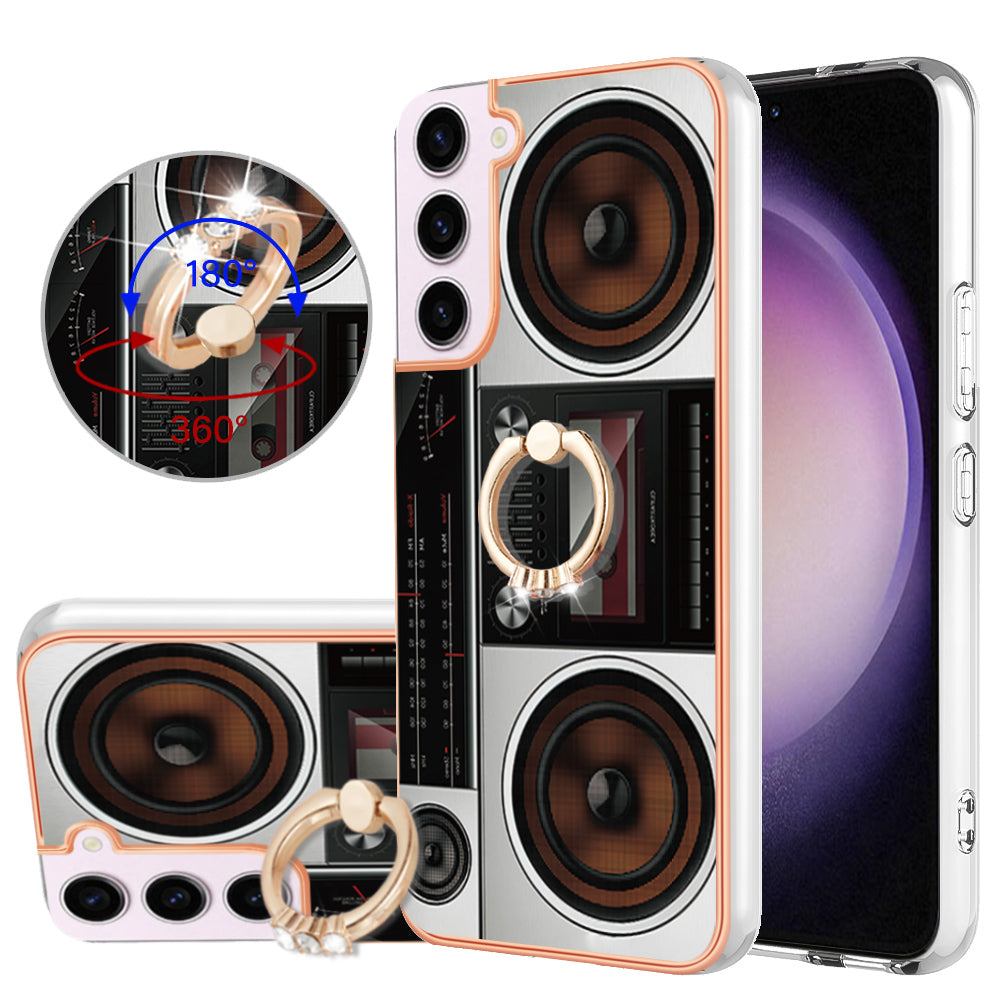 YB IMD Series-20 Style D for Samsung Galaxy S23 Kickstand IMD Pattern TPU Phone Case 2.0mm Electroplating Cover