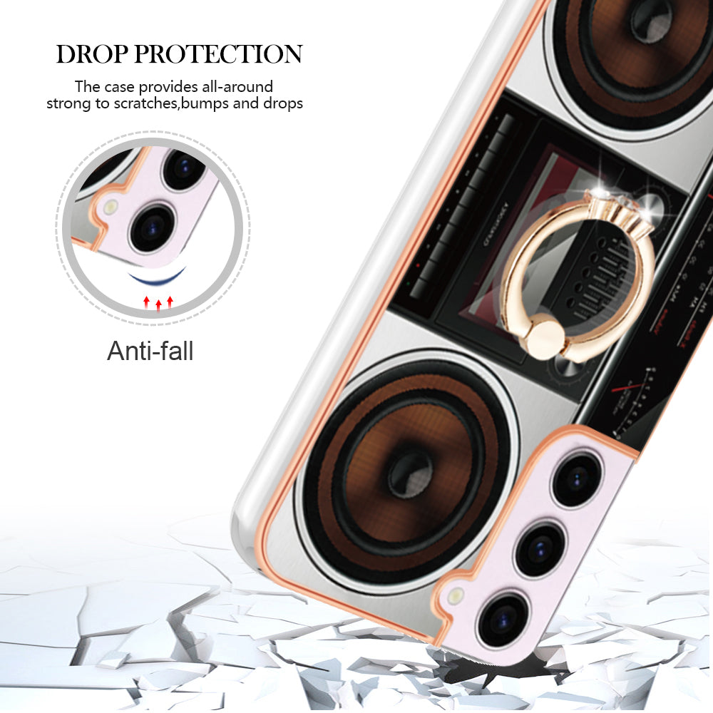 YB IMD Series-20 Style D for Samsung Galaxy S23 Kickstand IMD Pattern TPU Phone Case 2.0mm Electroplating Cover