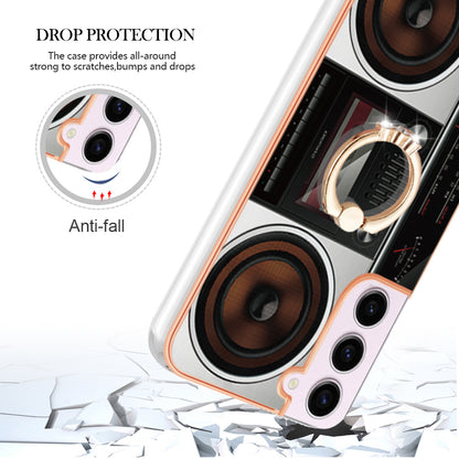 YB IMD Series-20 Style D for Samsung Galaxy S23 Kickstand IMD Pattern TPU Phone Case 2.0mm Electroplating Cover