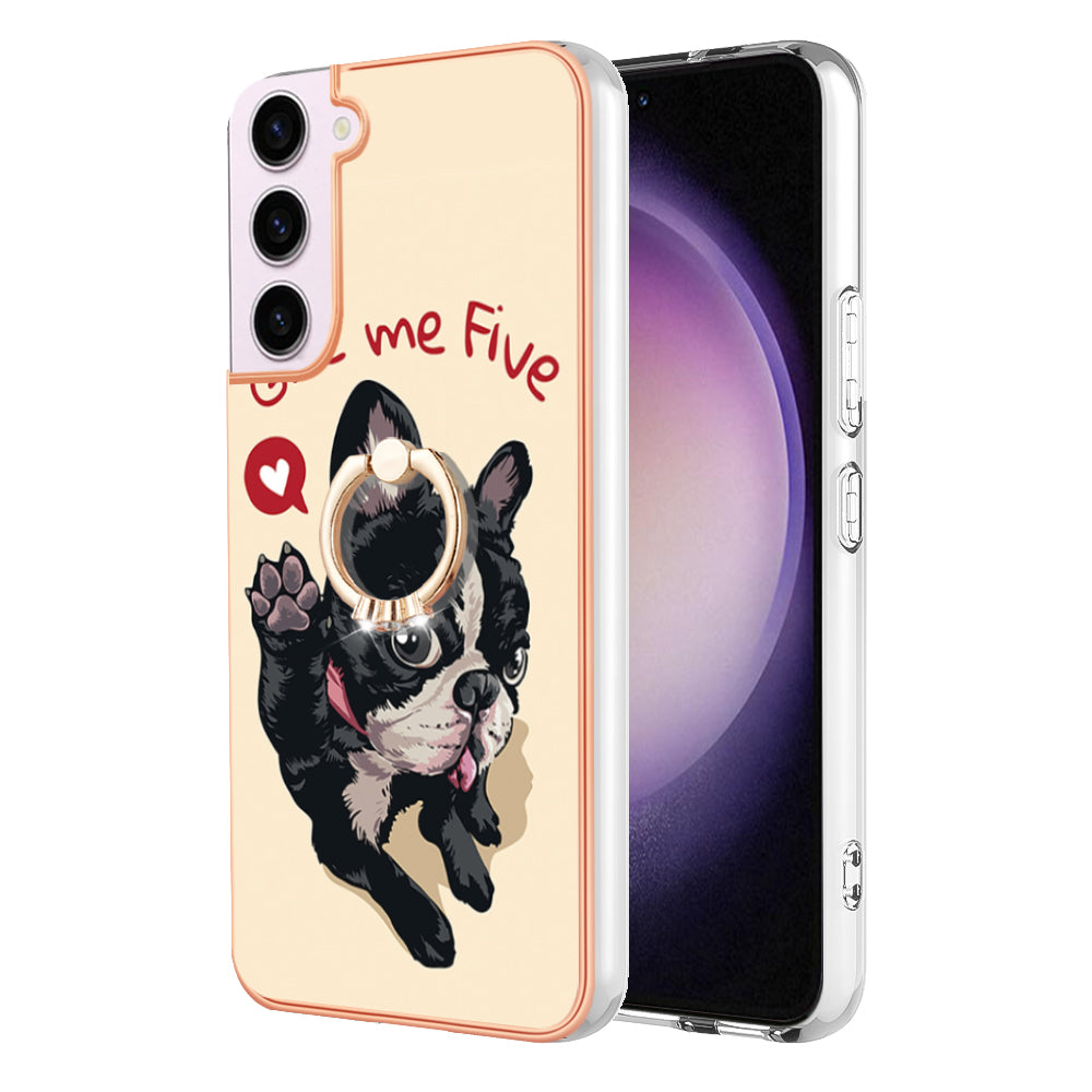 YB IMD Series-20 Style D for Samsung Galaxy S23 Kickstand IMD Pattern TPU Phone Case 2.0mm Electroplating Cover