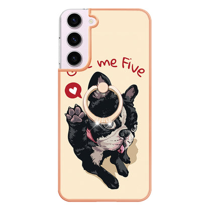YB IMD Series-20 Style D for Samsung Galaxy S23 Kickstand IMD Pattern TPU Phone Case 2.0mm Electroplating Cover