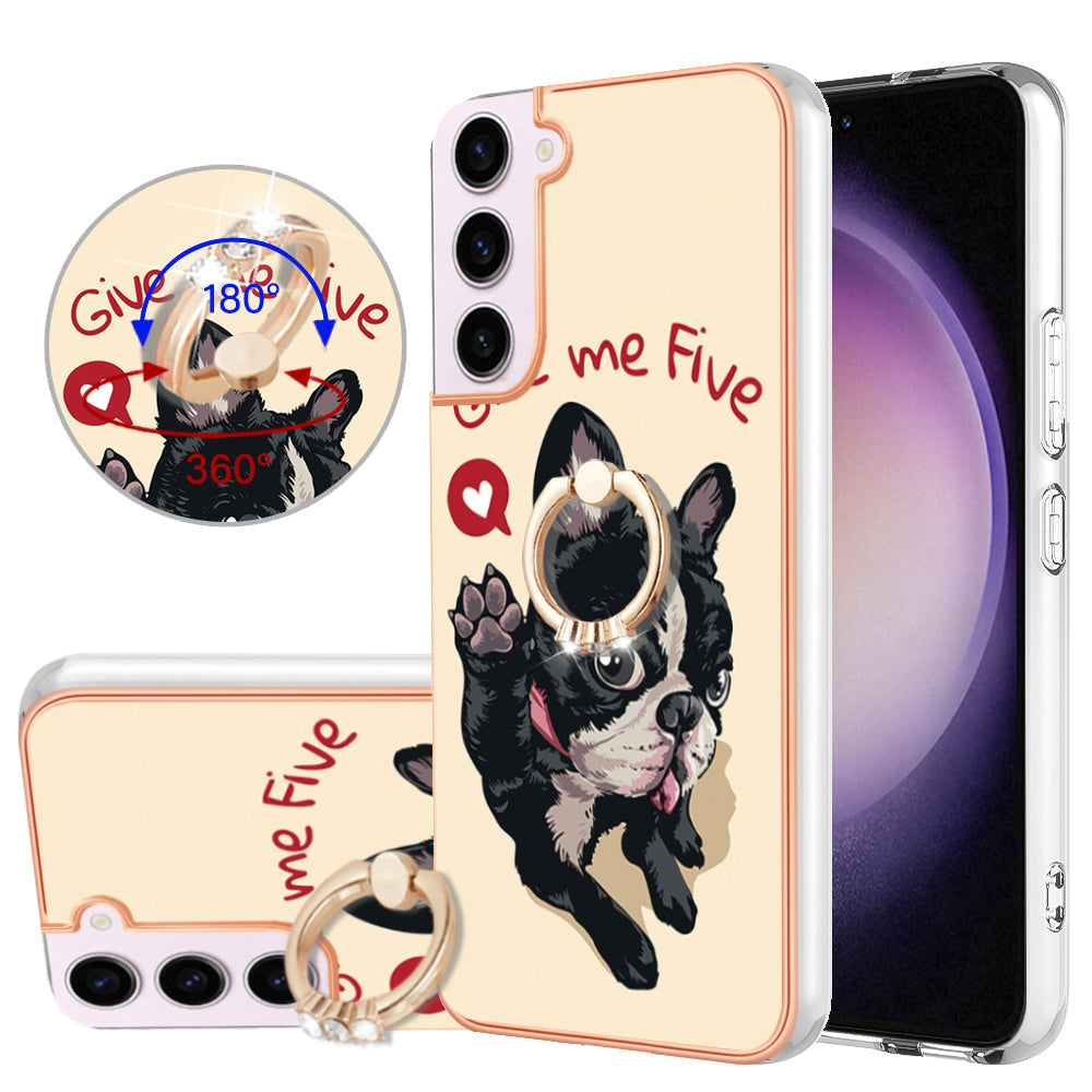 YB IMD Series-20 Style D for Samsung Galaxy S23 Kickstand IMD Pattern TPU Phone Case 2.0mm Electroplating Cover