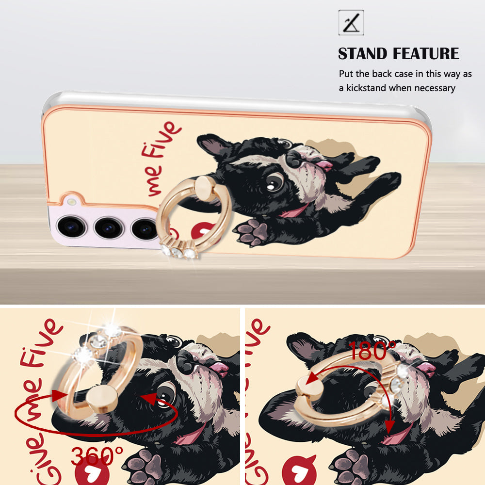 YB IMD Series-20 Style D for Samsung Galaxy S23 Kickstand IMD Pattern TPU Phone Case 2.0mm Electroplating Cover