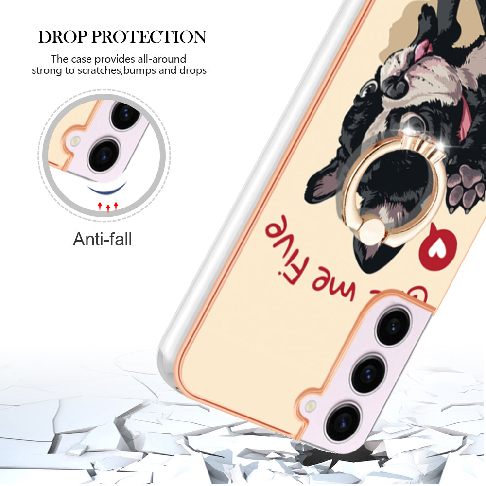 YB IMD Series-20 Style D for Samsung Galaxy S23 Kickstand IMD Pattern TPU Phone Case 2.0mm Electroplating Cover