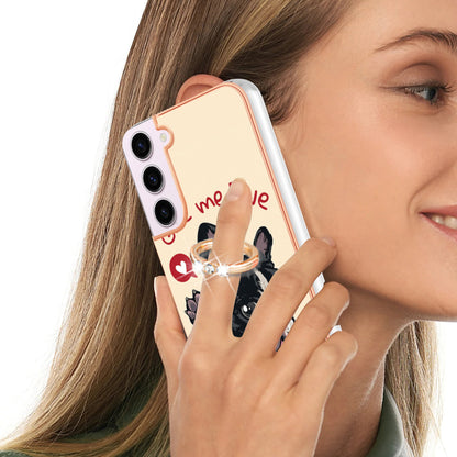 YB IMD Series-20 Style D for Samsung Galaxy S23 Kickstand IMD Pattern TPU Phone Case 2.0mm Electroplating Cover