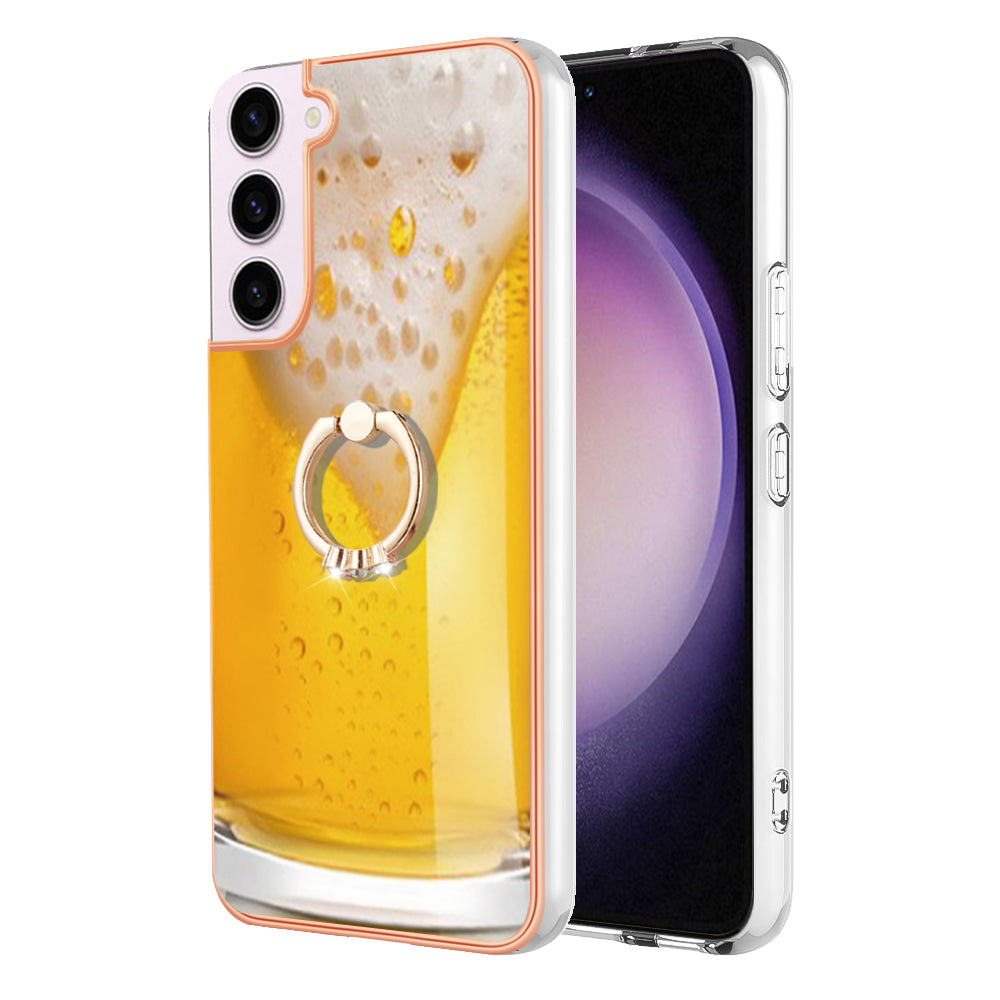 YB IMD Series-20 Style D for Samsung Galaxy S23 Kickstand IMD Pattern TPU Phone Case 2.0mm Electroplating Cover