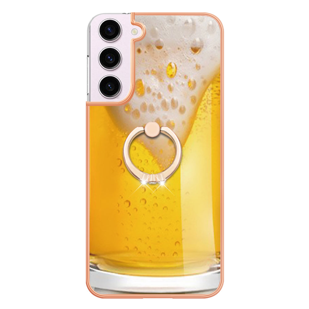 YB IMD Series-20 Style D for Samsung Galaxy S23 Kickstand IMD Pattern TPU Phone Case 2.0mm Electroplating Cover