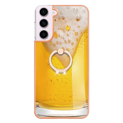 YB IMD Series-20 Style D for Samsung Galaxy S23 Kickstand IMD Pattern TPU Phone Case 2.0mm Electroplating Cover