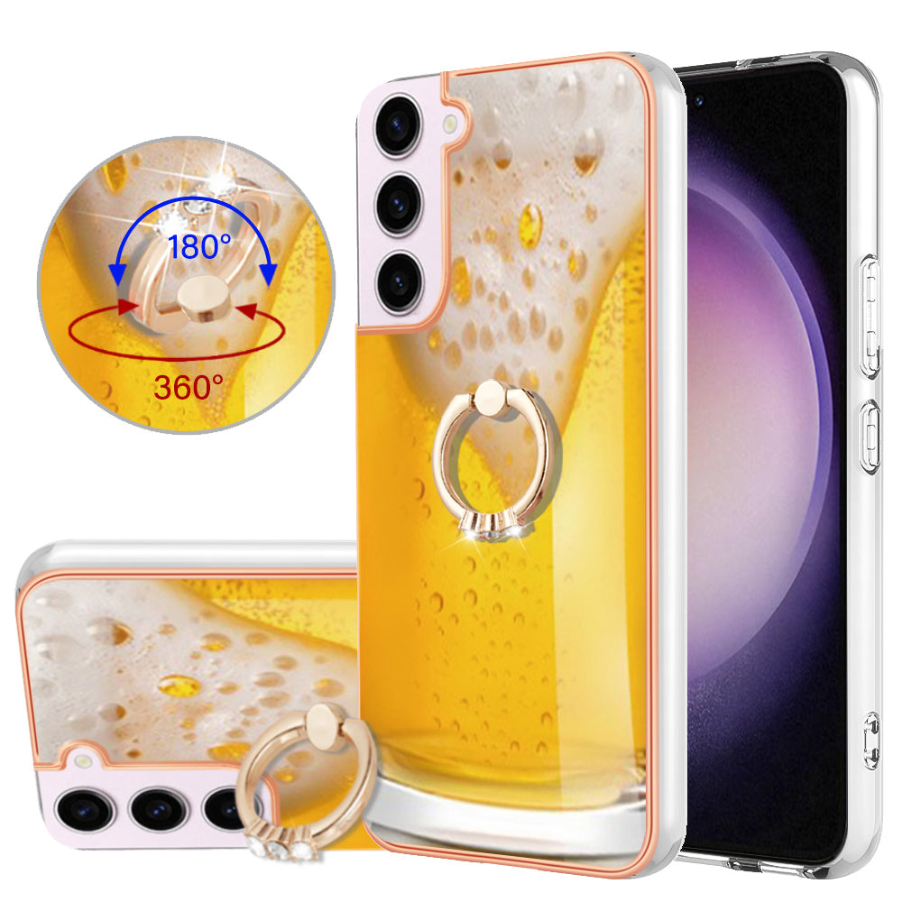 YB IMD Series-20 Style D for Samsung Galaxy S23 Kickstand IMD Pattern TPU Phone Case 2.0mm Electroplating Cover