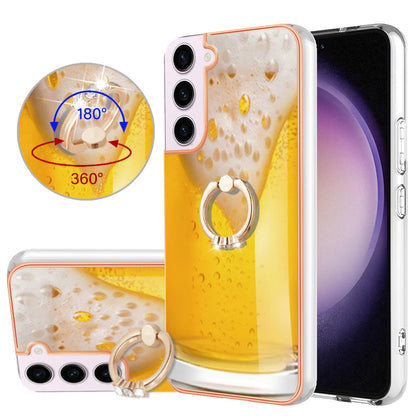 YB IMD Series-20 Style D for Samsung Galaxy S23 Kickstand IMD Pattern TPU Phone Case 2.0mm Electroplating Cover