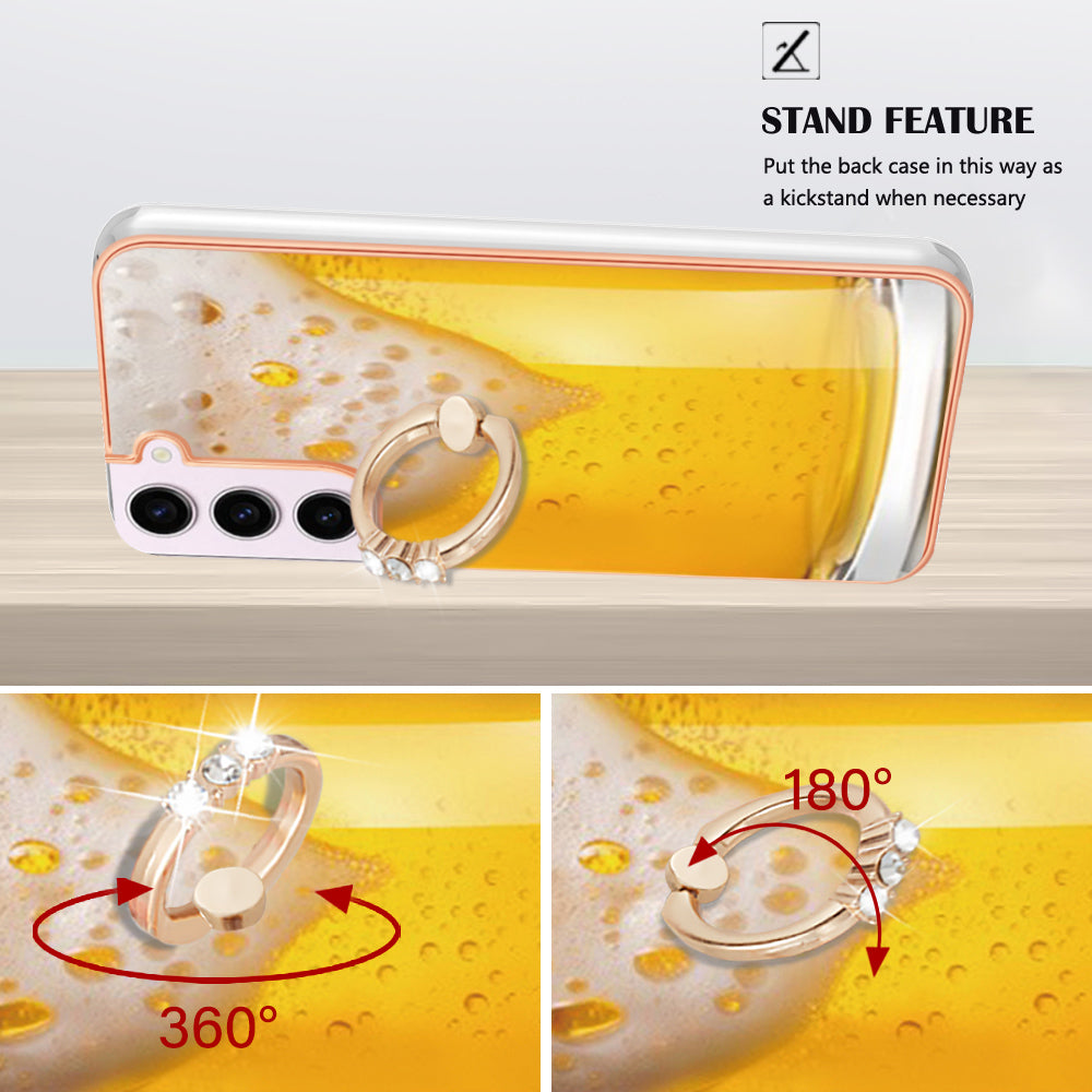 YB IMD Series-20 Style D for Samsung Galaxy S23 Kickstand IMD Pattern TPU Phone Case 2.0mm Electroplating Cover