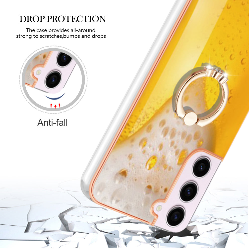 YB IMD Series-20 Style D for Samsung Galaxy S23 Kickstand IMD Pattern TPU Phone Case 2.0mm Electroplating Cover