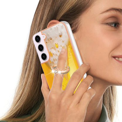 YB IMD Series-20 Style D for Samsung Galaxy S23 Kickstand IMD Pattern TPU Phone Case 2.0mm Electroplating Cover