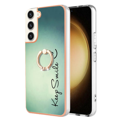 YB IMD Series-20 Style D for Samsung Galaxy S23+ IMD Pattern Phone TPU Case 2.0mm Electroplating Kickstand Cover