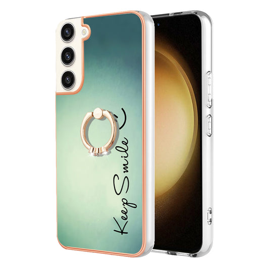 YB IMD Series-20 Style D for Samsung Galaxy S23+ IMD Pattern Phone TPU Case 2.0mm Electroplating Kickstand Cover