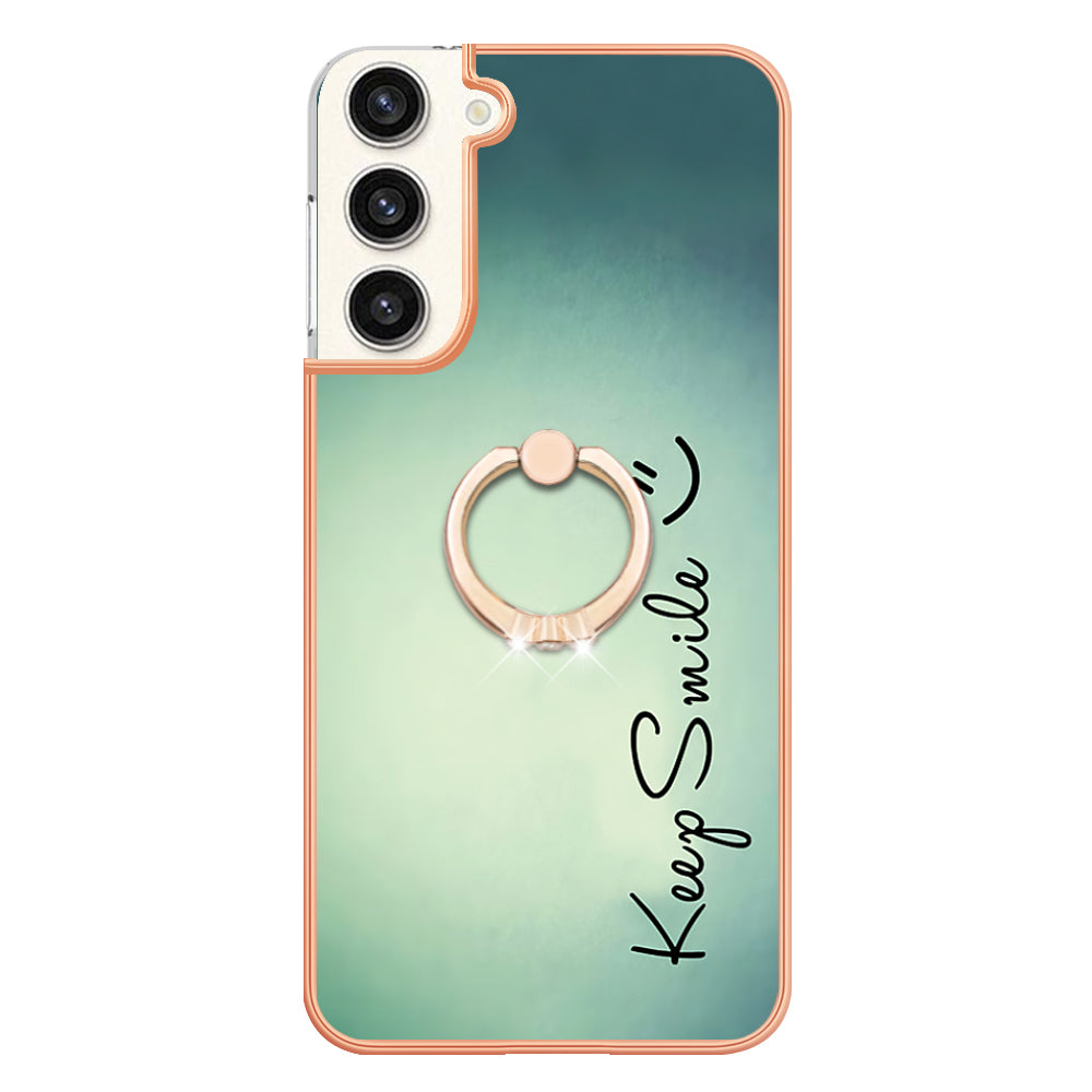 YB IMD Series-20 Style D for Samsung Galaxy S23+ IMD Pattern Phone TPU Case 2.0mm Electroplating Kickstand Cover