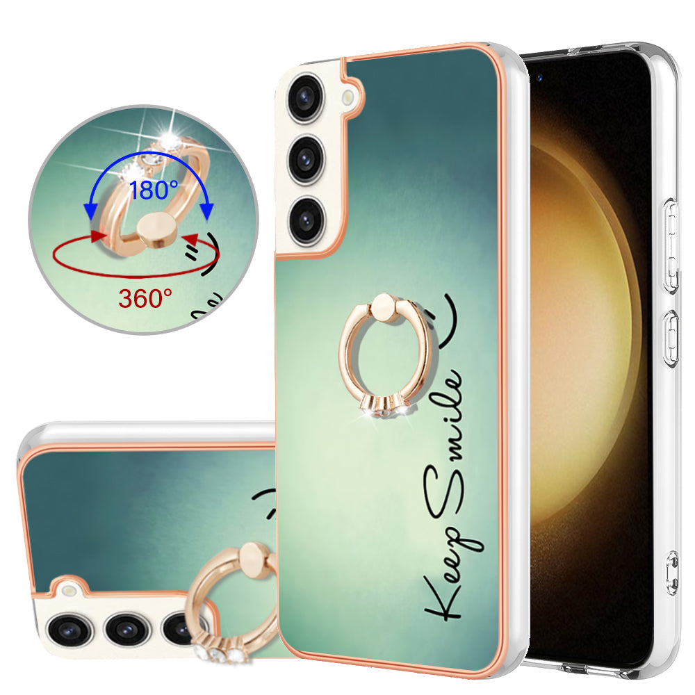 YB IMD Series-20 Style D for Samsung Galaxy S23+ IMD Pattern Phone TPU Case 2.0mm Electroplating Kickstand Cover