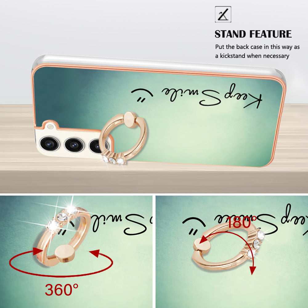 YB IMD Series-20 Style D for Samsung Galaxy S23+ IMD Pattern Phone TPU Case 2.0mm Electroplating Kickstand Cover