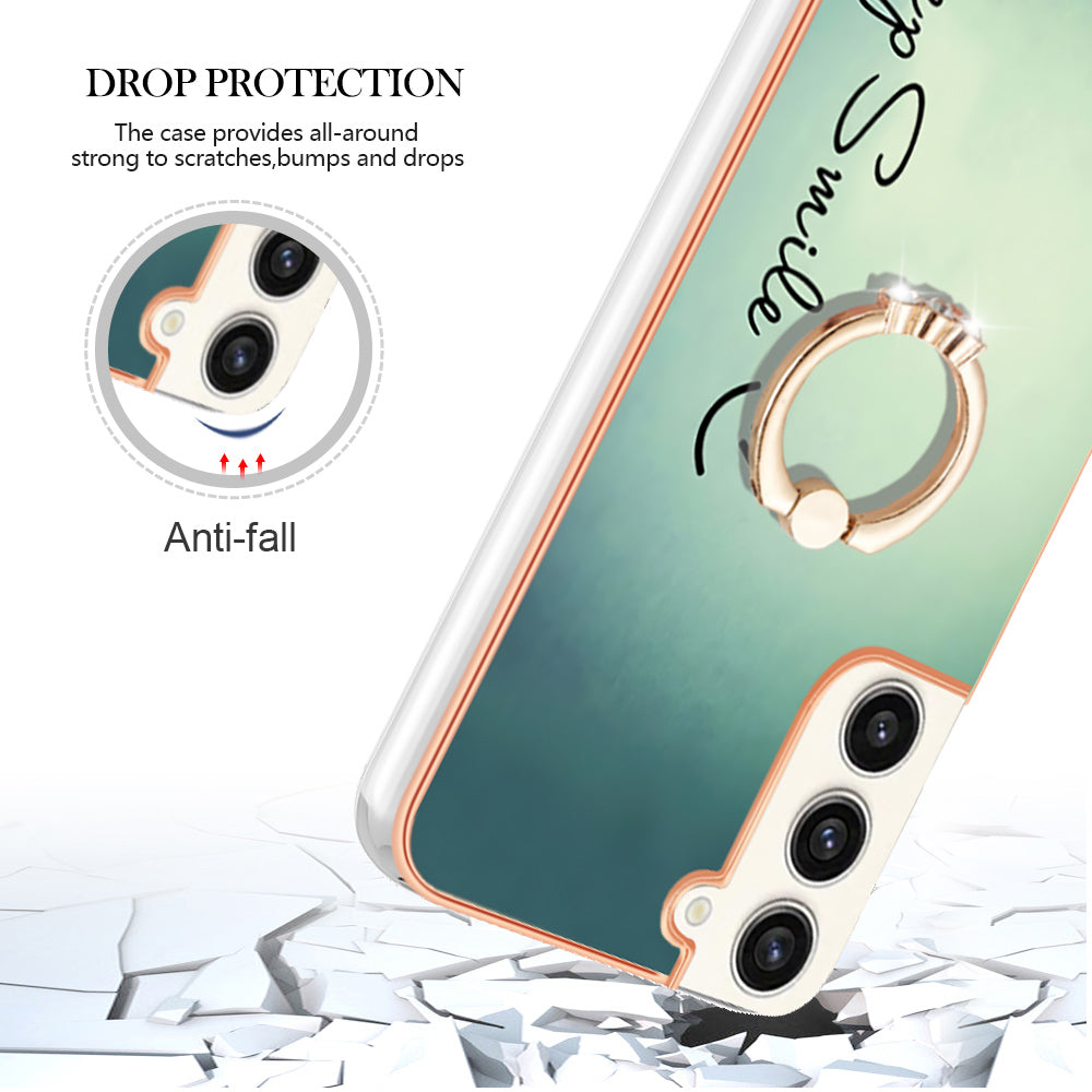 YB IMD Series-20 Style D for Samsung Galaxy S23+ IMD Pattern Phone TPU Case 2.0mm Electroplating Kickstand Cover