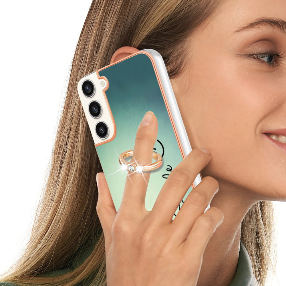 YB IMD Series-20 Style D for Samsung Galaxy S23+ IMD Pattern Phone TPU Case 2.0mm Electroplating Kickstand Cover