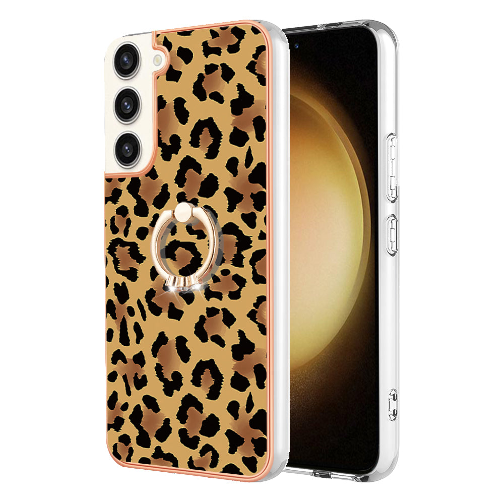 YB IMD Series-20 Style D for Samsung Galaxy S23+ IMD Pattern Phone TPU Case 2.0mm Electroplating Kickstand Cover