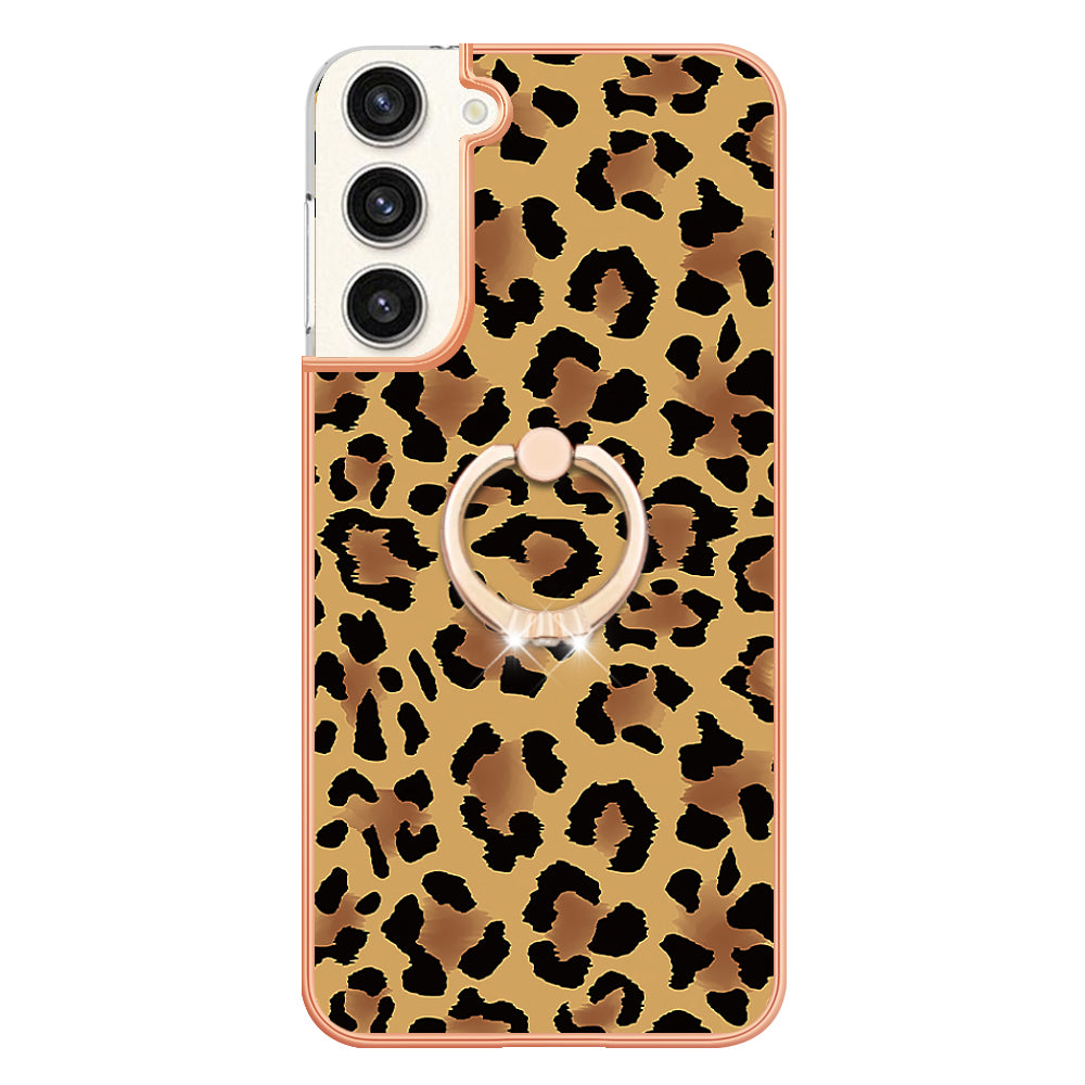 YB IMD Series-20 Style D for Samsung Galaxy S23+ IMD Pattern Phone TPU Case 2.0mm Electroplating Kickstand Cover