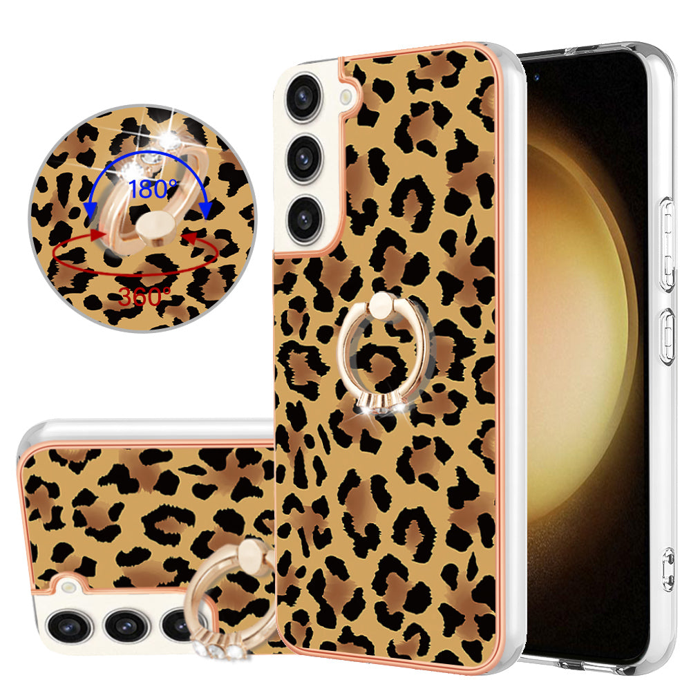 YB IMD Series-20 Style D for Samsung Galaxy S23+ IMD Pattern Phone TPU Case 2.0mm Electroplating Kickstand Cover