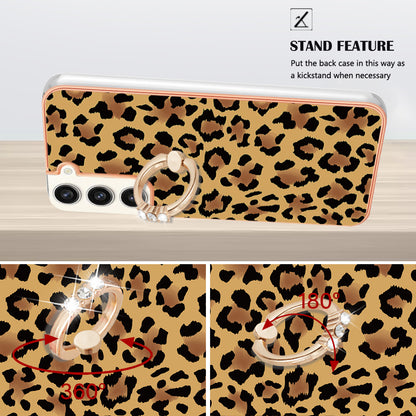 YB IMD Series-20 Style D for Samsung Galaxy S23+ IMD Pattern Phone TPU Case 2.0mm Electroplating Kickstand Cover