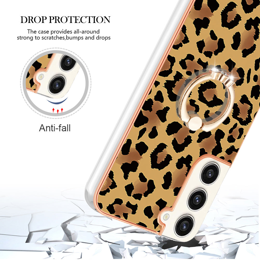 YB IMD Series-20 Style D for Samsung Galaxy S23+ IMD Pattern Phone TPU Case 2.0mm Electroplating Kickstand Cover