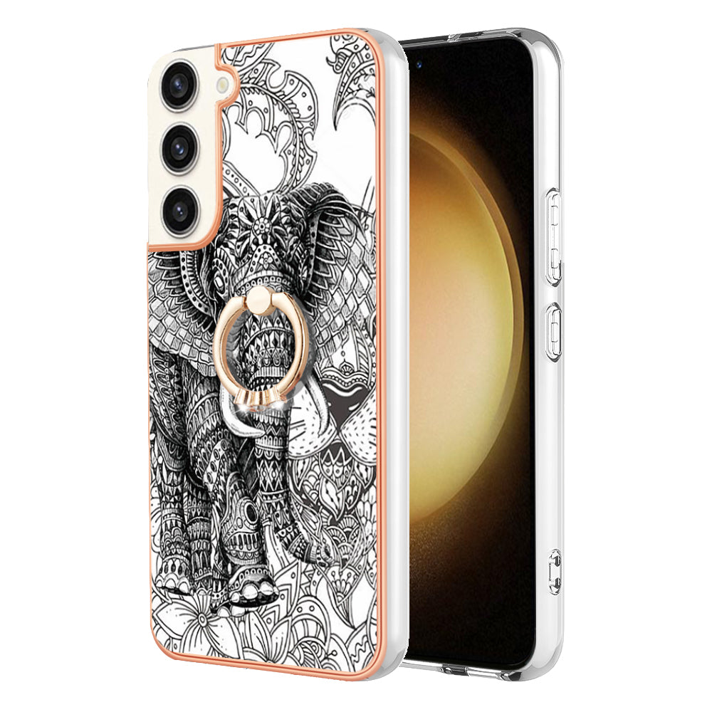 YB IMD Series-20 Style D for Samsung Galaxy S23+ IMD Pattern Phone TPU Case 2.0mm Electroplating Kickstand Cover