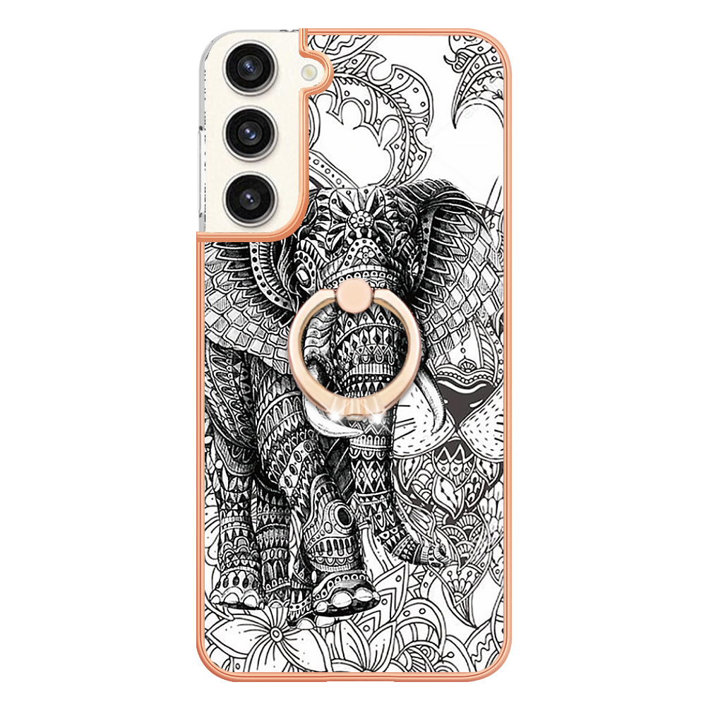 YB IMD Series-20 Style D for Samsung Galaxy S23+ IMD Pattern Phone TPU Case 2.0mm Electroplating Kickstand Cover