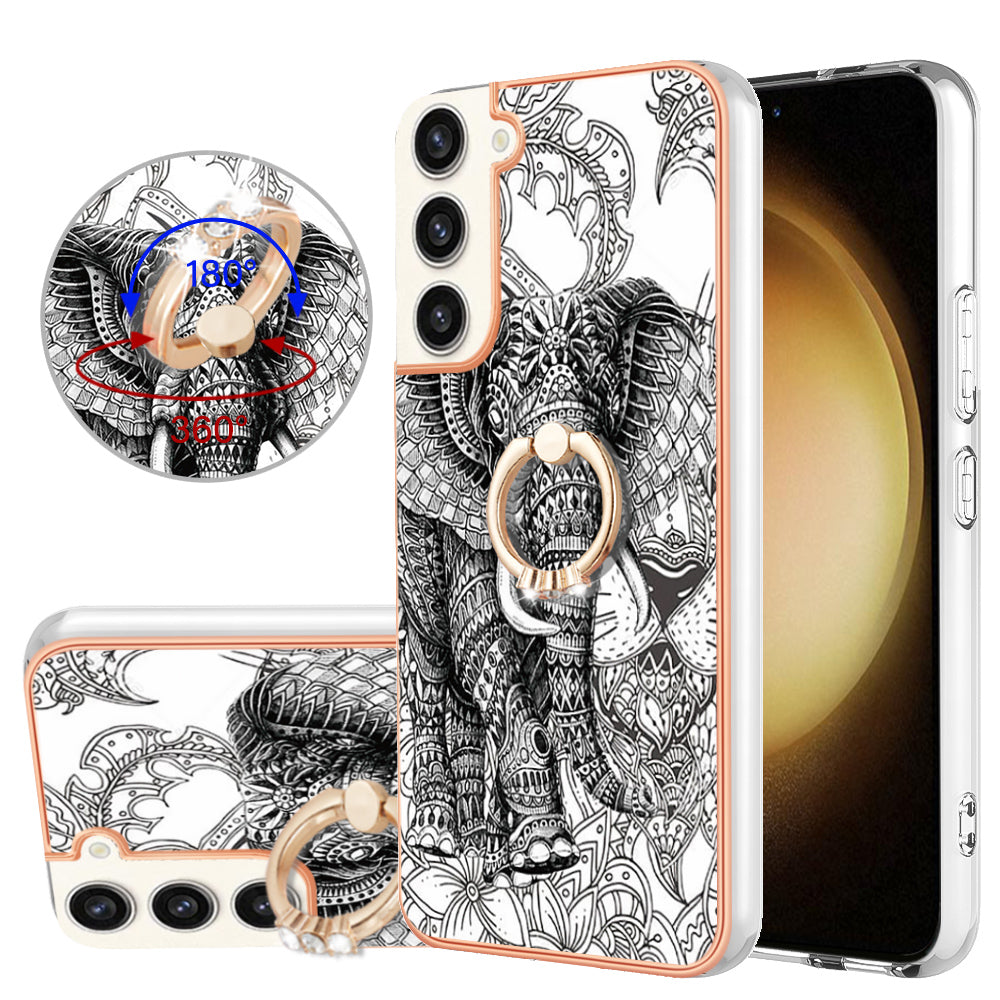 YB IMD Series-20 Style D for Samsung Galaxy S23+ IMD Pattern Phone TPU Case 2.0mm Electroplating Kickstand Cover
