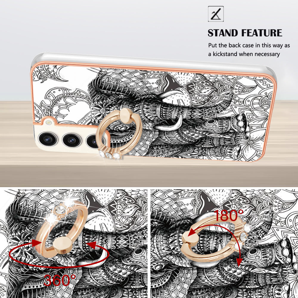 YB IMD Series-20 Style D for Samsung Galaxy S23+ IMD Pattern Phone TPU Case 2.0mm Electroplating Kickstand Cover