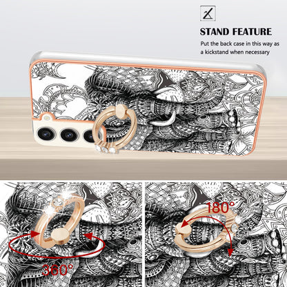 YB IMD Series-20 Style D for Samsung Galaxy S23+ IMD Pattern Phone TPU Case 2.0mm Electroplating Kickstand Cover