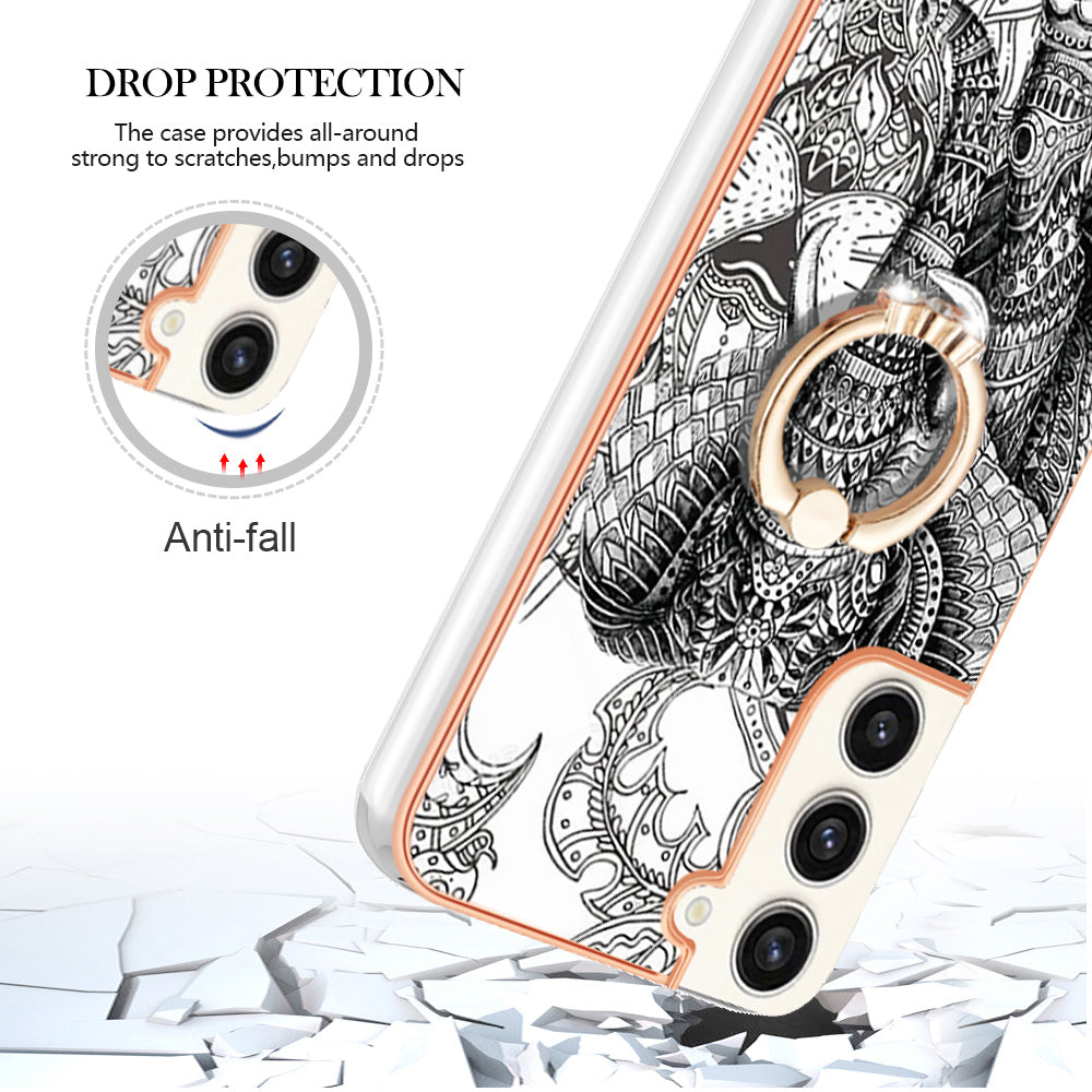 YB IMD Series-20 Style D for Samsung Galaxy S23+ IMD Pattern Phone TPU Case 2.0mm Electroplating Kickstand Cover