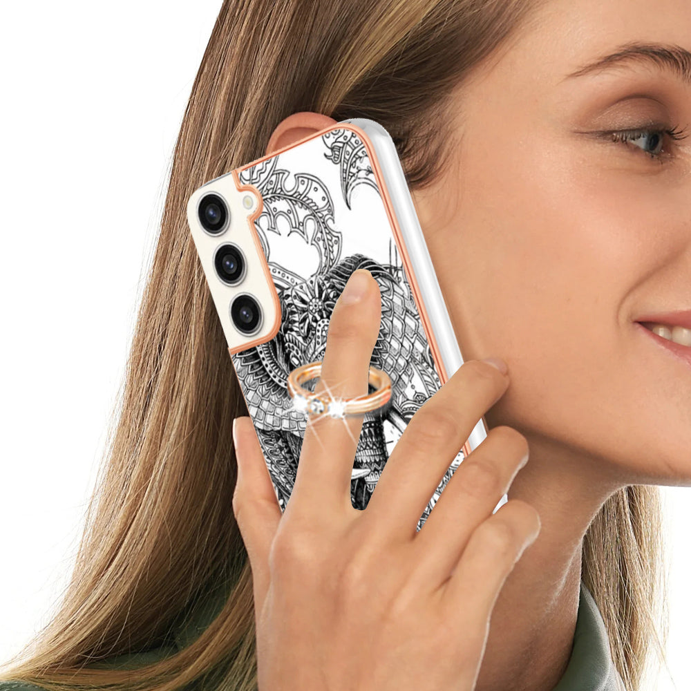 YB IMD Series-20 Style D for Samsung Galaxy S23+ IMD Pattern Phone TPU Case 2.0mm Electroplating Kickstand Cover