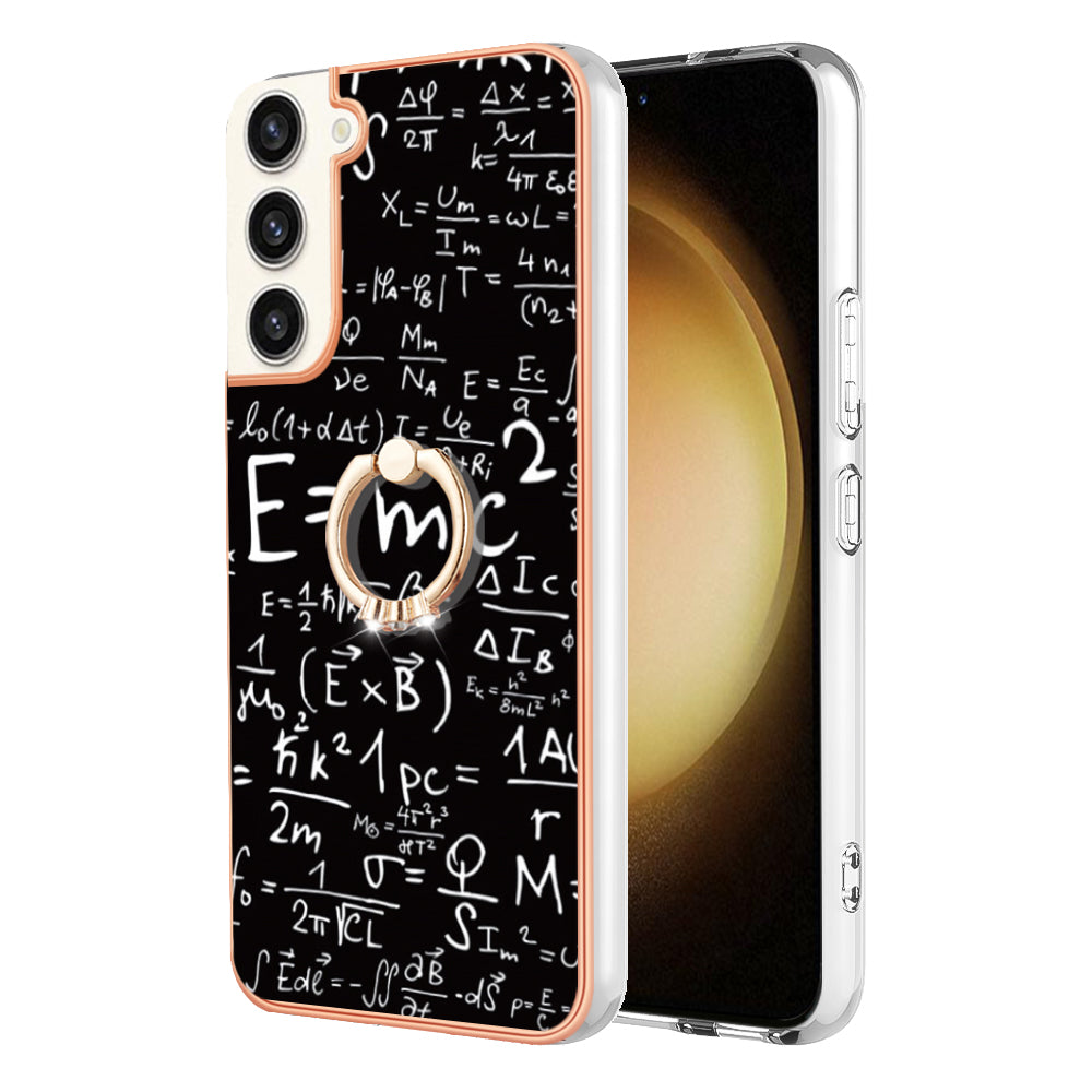 YB IMD Series-20 Style D for Samsung Galaxy S23+ IMD Pattern Phone TPU Case 2.0mm Electroplating Kickstand Cover