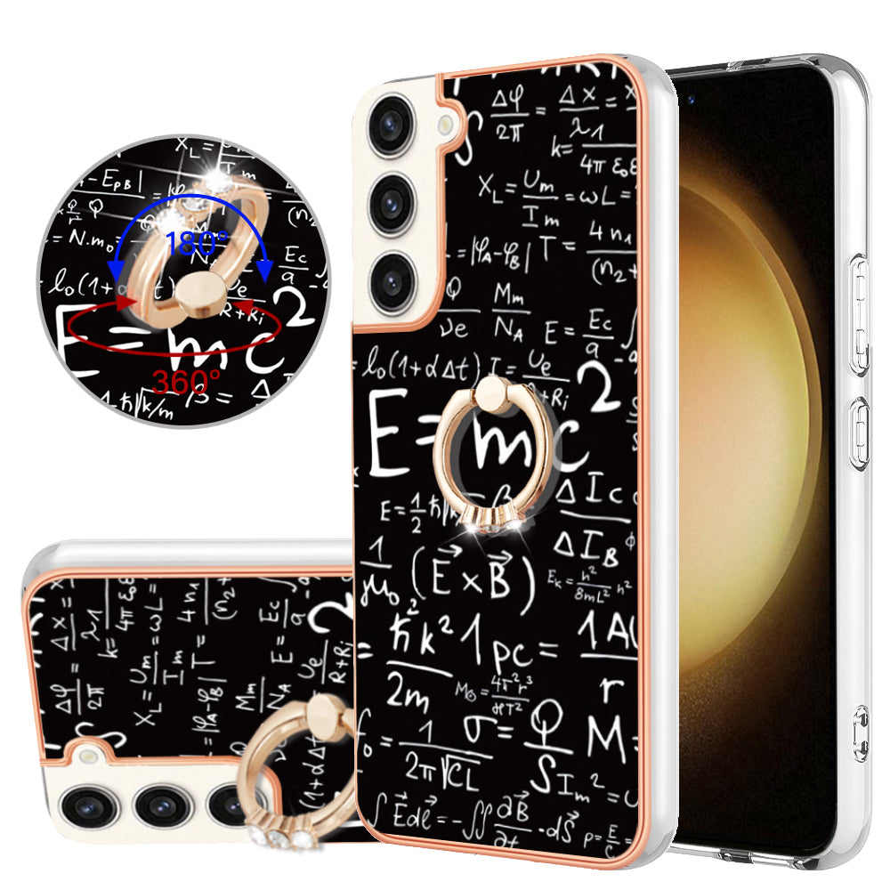 YB IMD Series-20 Style D for Samsung Galaxy S23+ IMD Pattern Phone TPU Case 2.0mm Electroplating Kickstand Cover
