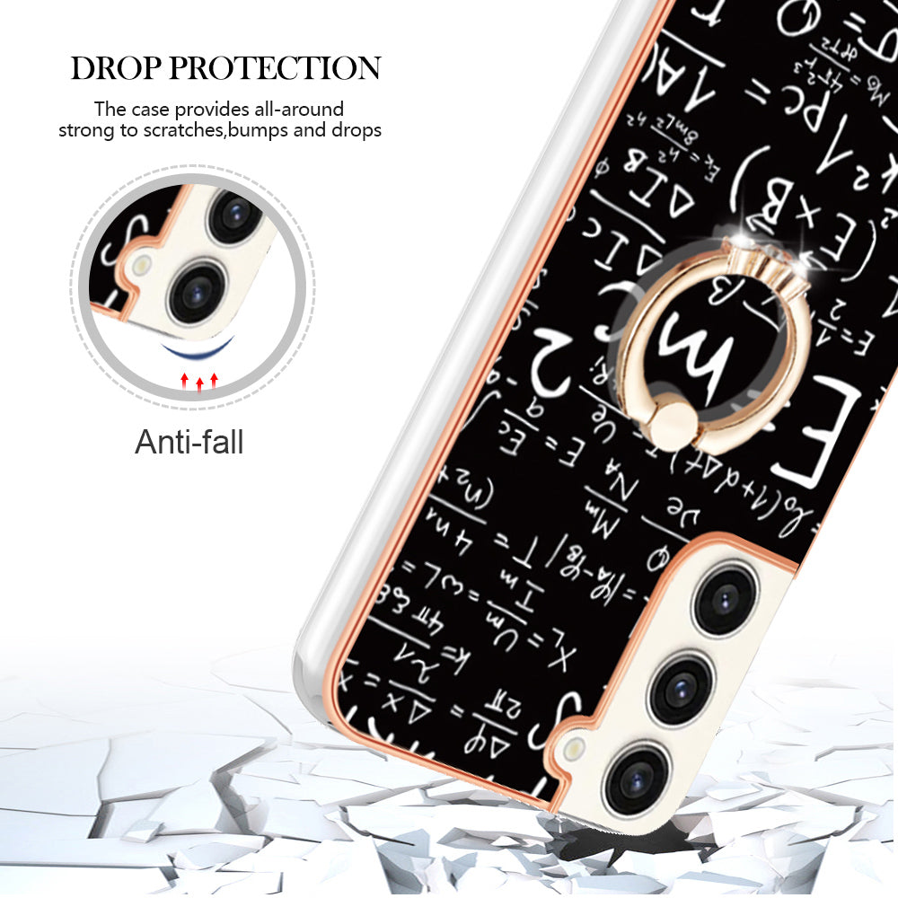 YB IMD Series-20 Style D for Samsung Galaxy S23+ IMD Pattern Phone TPU Case 2.0mm Electroplating Kickstand Cover